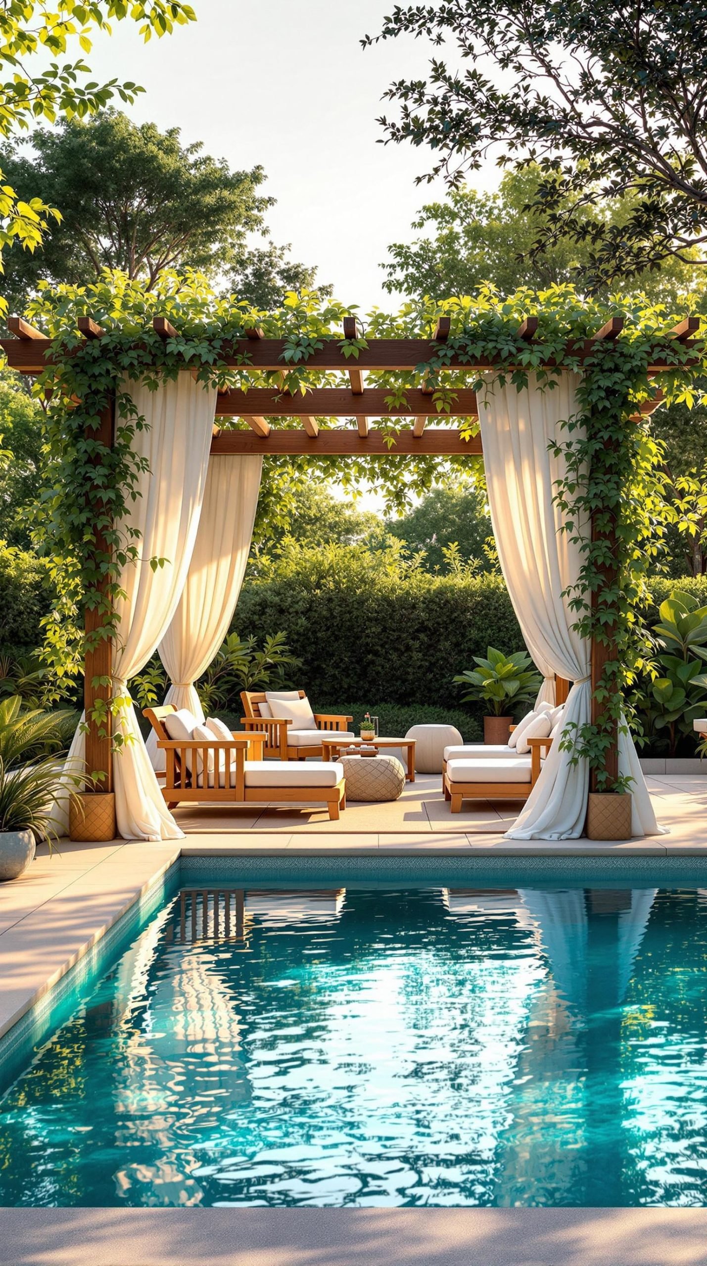Dreamy Pool With Pergola and Outdoor Living