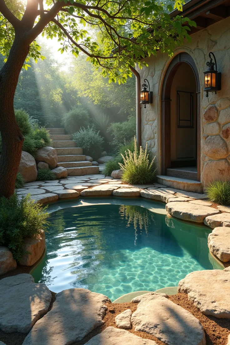 Rustic Charm: Incorporating Rock Terrace Tiny Pools