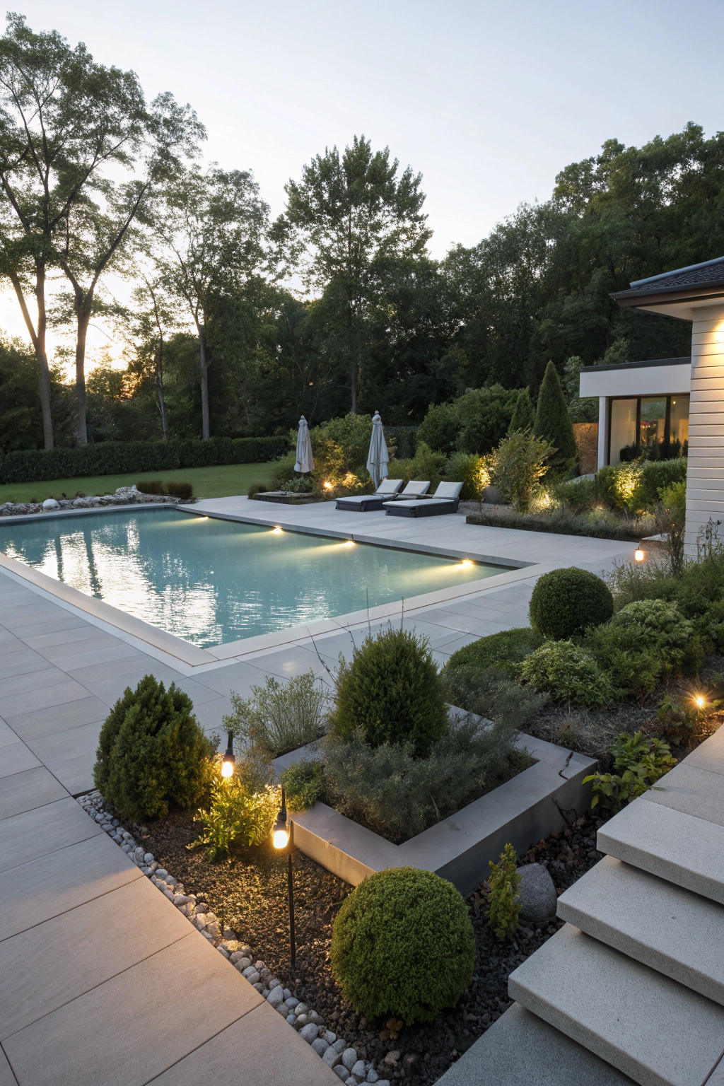 Fiberglass Pools with Stylish Landscaping
