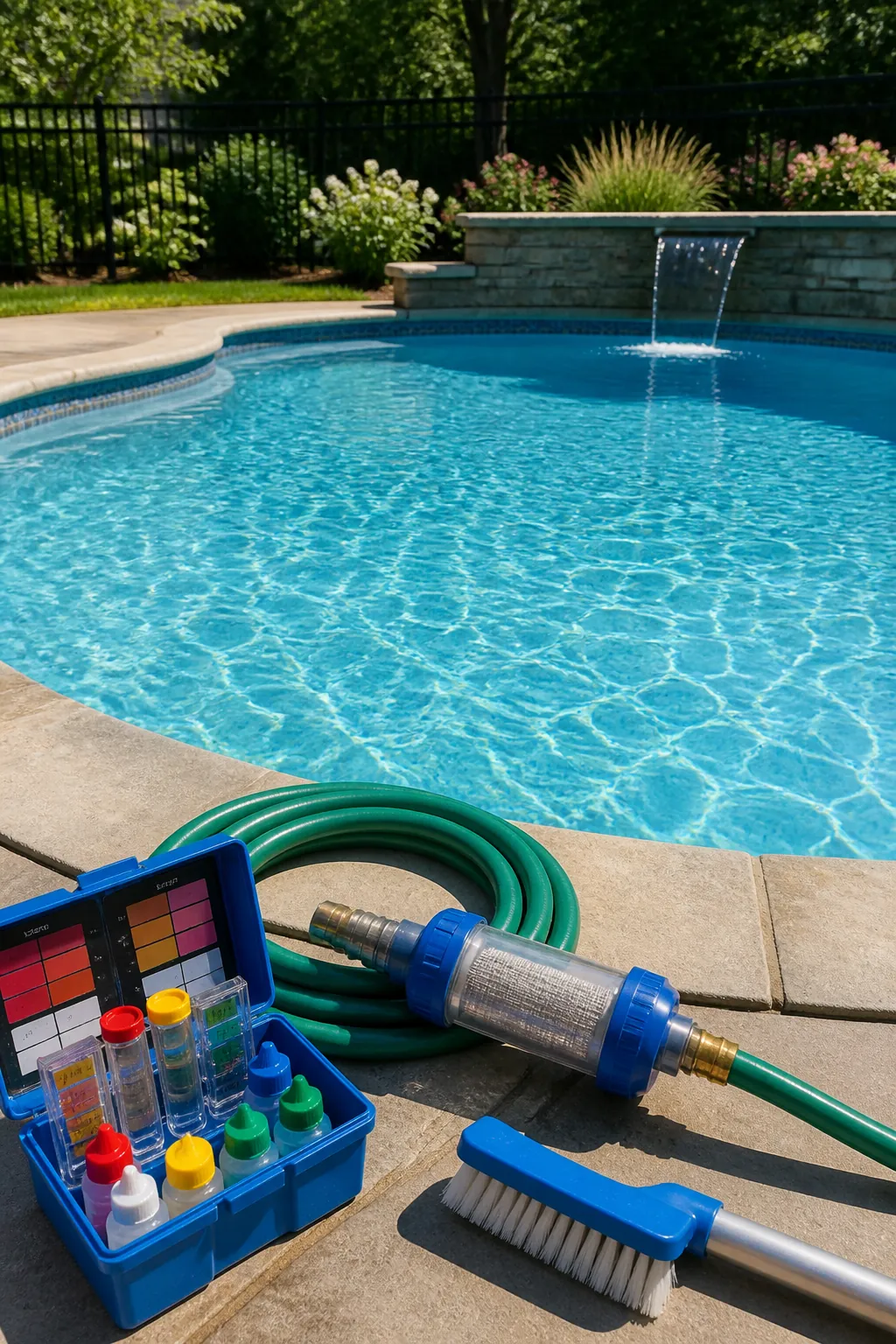 Clear pool after managing well water iron with testing, filtration and treatment