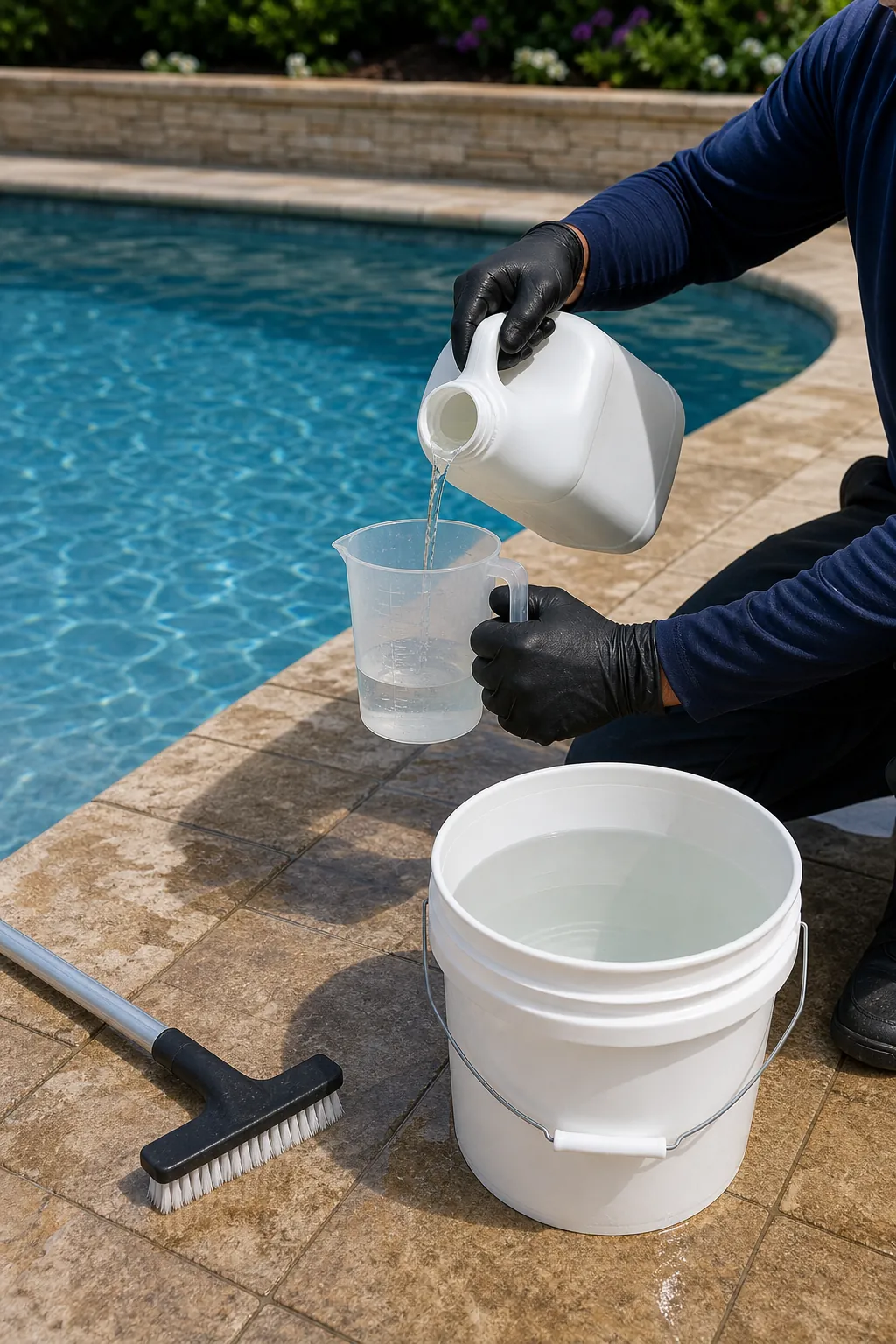 Liquid chlorine measured for a new salt pool startup