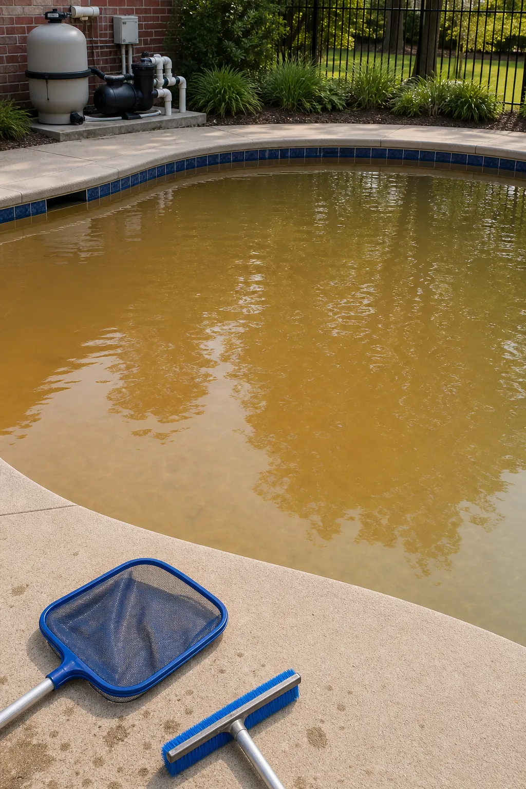 Pool water turned brown after chlorine oxidized iron from well water