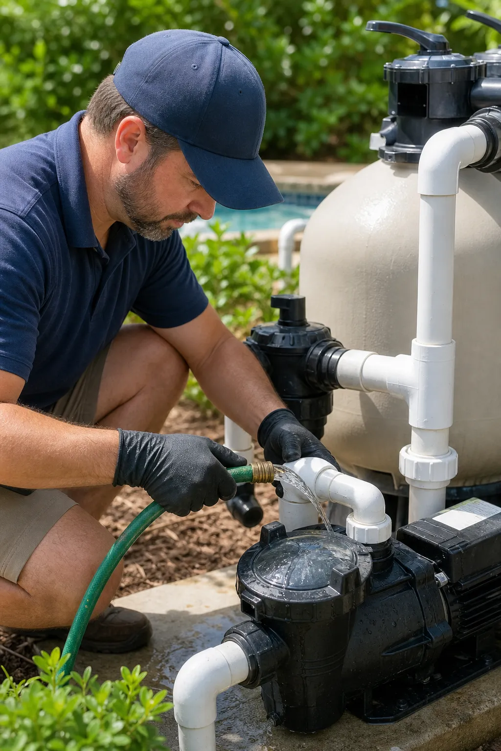 Testing suction-side pool pump unions and valve stems for air leaks